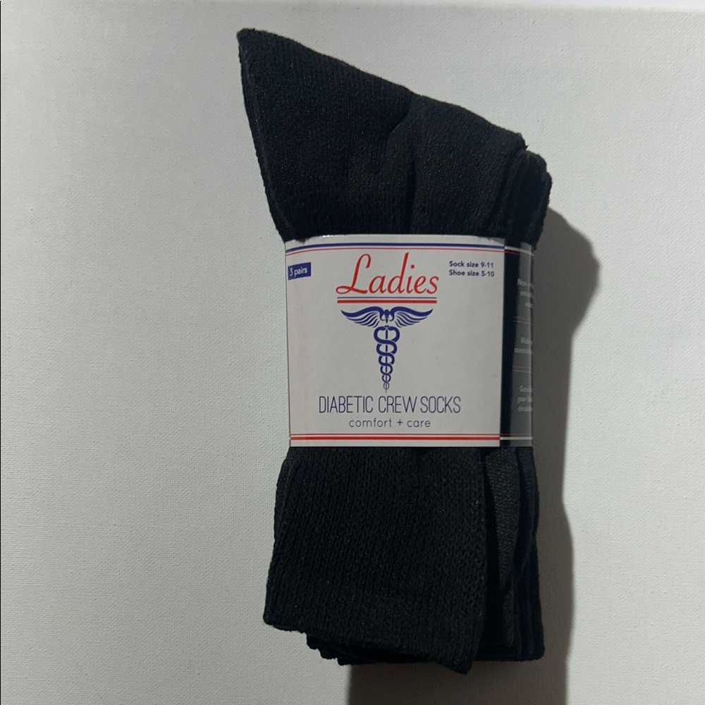 Ness Legwear - Ladies Black Diabetic Crew Socks (3 Pack)